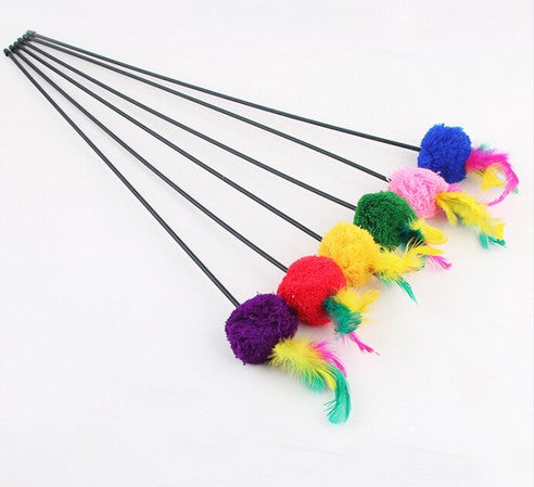 Pet Toys With a Line Ball Color Feathers